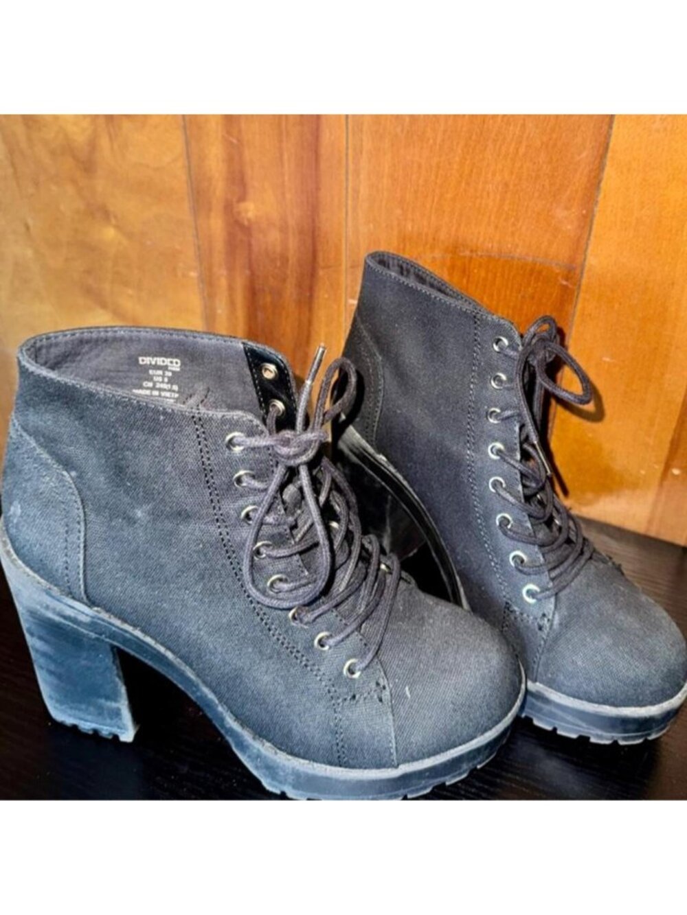 H&M Divided Black Chunky Platform Lace Up Boots